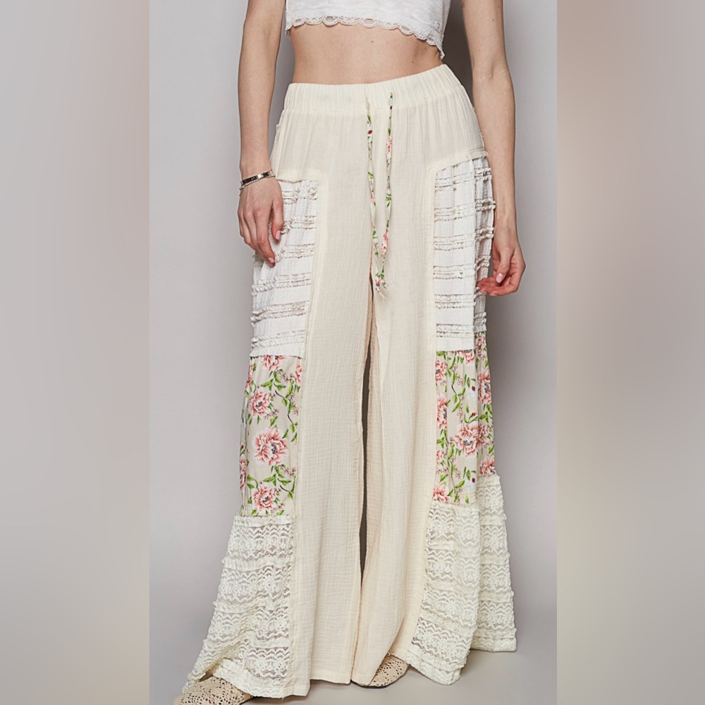 POL Floral  Patchwork Wide-Leg Pan